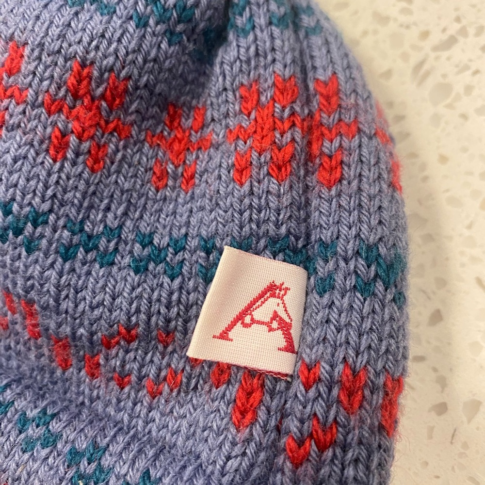 Vintage 100% pure virgin wool ear flap hat Unisex Blue Red - Picture 4 of 8